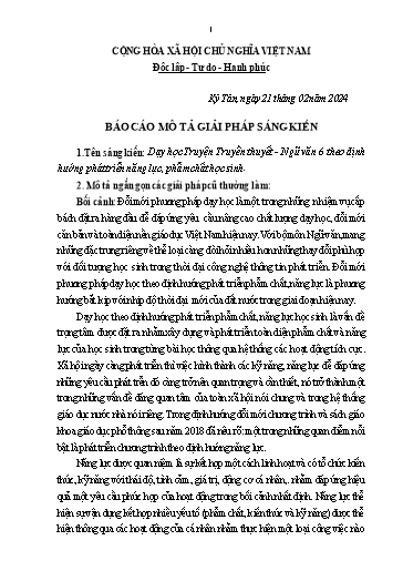 Sáng kiến kinh nghiệm Dạy học Truyện Truyền thuyết - Ngữ văn 6 theo định hướng phát triển năng lực, phẩm chất học sinh