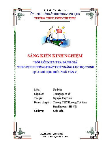Sáng kiến kinh nghiệm Đổi mới kiểm tra đánh giá theo định hướng phát triển năng lực học sinh qua giờ đọc hiểu Ngữ văn 9