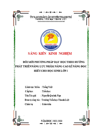 Sáng kiến kinh nghiệm Đổi mới phương pháp dạy học theo hướng phát triển năng lực nhằm nâng cao kĩ năng đọc hiểu cho học sinh Lớp 2 (bộ sách Kết nối tri thức)
