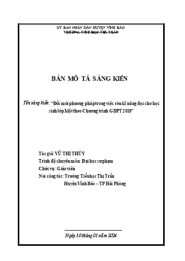 Sáng kiến kinh nghiệm Đổi mới phương pháp trong việc rèn kĩ năng đọc cho học sinh Lớp Một theo Chương trình GDPT 2018