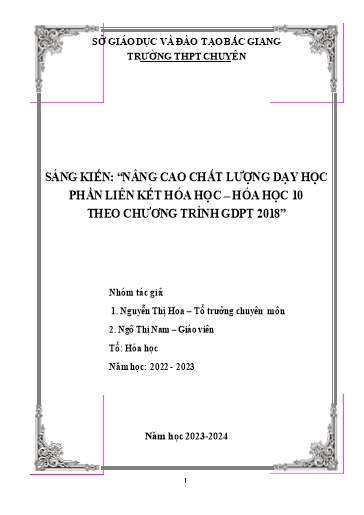 Sáng kiến kinh nghiệm Giải pháp nâng cao chất lượng dạy học phần liên kết hóa học - Hóa học 10 theo chương trình GDPT 2018