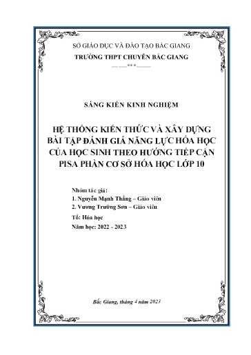 Sáng kiến kinh nghiệm Hệ thống kiến thức và xây dựng bài tập đánh giá năng lực hóa học của học sinh theo hướng tiếp cận PISA phần Cơ sở Hóa học Lớp 10