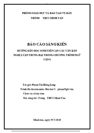 Sáng kiến kinh nghiệm Hướng dẫn học sinh tiếp cận các văn bản nghị luận trung đại trong chương trình Ngữ văn 8