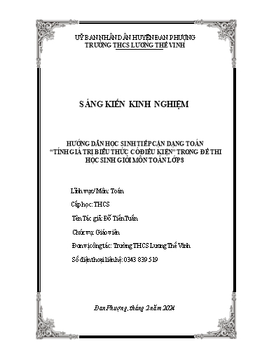 Sáng kiến kinh nghiệm Hướng dẫn học sinh tiếp cận dạng toán “Tính giá trị biểu thức có điều kiện” trong đề thi HSG môn Toán Lớp 8