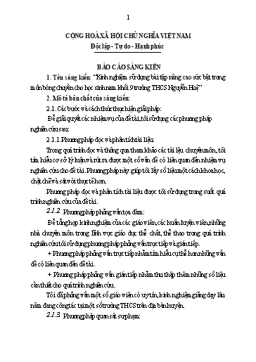 Sáng kiến kinh nghiệm Kinh nghiệm sử dụng bài tập nâng cao sức bật trong môn bóng chuyền cho học sinh nam khối 9 trường THCS Nguyễn Huệ