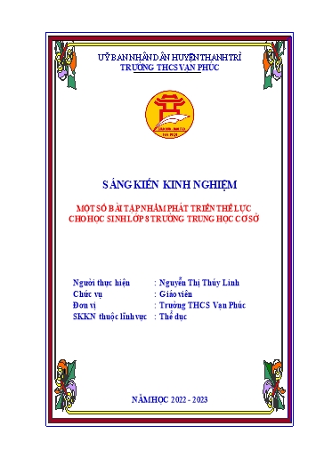 Sáng kiến kinh nghiệm Một số bài tập nhằm phát triển thể lực cho học sinh Lớp 8 trường THCS