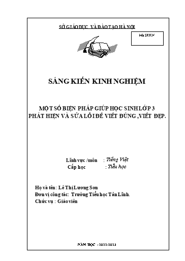 Sáng kiến kinh nghiệm Một số biện pháp giúp học sinh Lớp 3 phát hiện và sửa lỗi để viết đúng viết đẹp (Tiếng Việt 3, Kết nối tri thức)