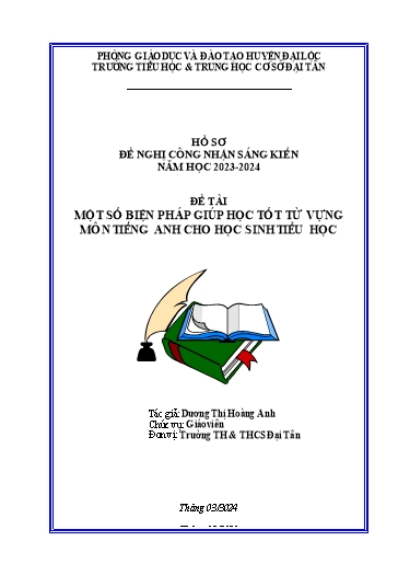 Sáng kiến kinh nghiệm Một số biện pháp giúp học tốt từ vựng môn Tiếng Anh cho học sinh Tiểu học