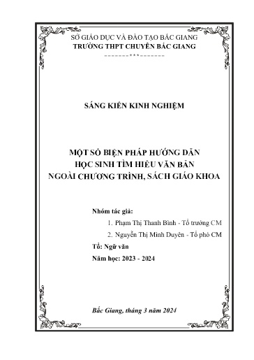 Sáng kiến kinh nghiệm Một số biện pháp hướng dẫn học sinh tìm hiểu văn bản ngoài chương trình, sách giáo khoa