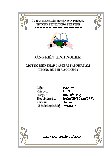 Sáng kiến kinh nghiệm Một số biện pháp làm bài tập phát âm trong đề thi vào Lớp 10