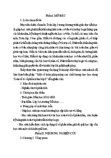 Sáng kiến kinh nghiệm Một số biện pháp nâng cao chất lượng dạy học dạng Toán về tỉ số phần trăm Lớp 5