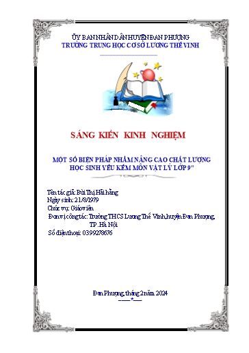 Sáng kiến kinh nghiệm Một số biện pháp nhằm nâng cao chất lượng học sinh yếu kém môn Vật lí Lớp 9