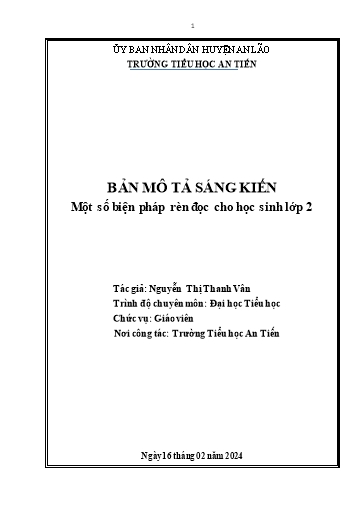 Sáng kiến kinh nghiệm Một số biện pháp rèn đọc cho học sinh Lớp 2 theo bộ sách Kết nối tri thức