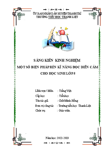 Sáng kiến kinh nghiệm Một số biện pháp rèn kĩ năng đọc diễn cảm cho học sinh Lớp 5