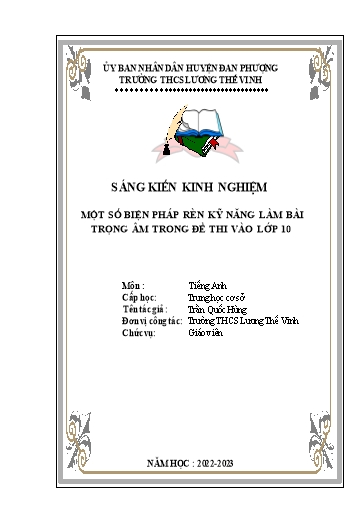 Sáng kiến kinh nghiệm Một số biện pháp rèn kỹ năng làm bài tập trọng âm trong đề thi vào Lớp 10