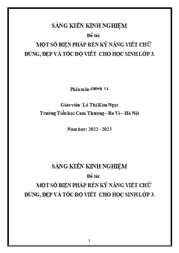 Sáng kiến kinh nghiệm Một số biện pháp rèn kỹ năng viết chữ đúng, đẹp và tốc độ viết cho học sinh Lớp 3
