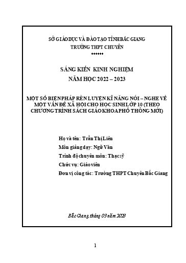 Sáng kiến kinh nghiệm Một số biện pháp rèn luyện kĩ năng nói – nghe về một vấn đề xã hội cho học sinh Lớp 10 Kết nối tri thức (theo định chương trình SGK mới)