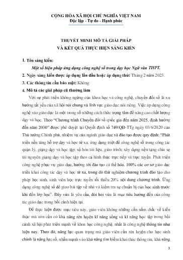 Sáng kiến kinh nghiệm Một số biện pháp ứng dụng công nghệ số trong dạy học Ngữ văn THPT