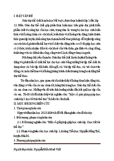 Sáng kiến kinh nghiệm Một số giải pháp giúp học sinh Lớp 1 học tốt bài thể dục