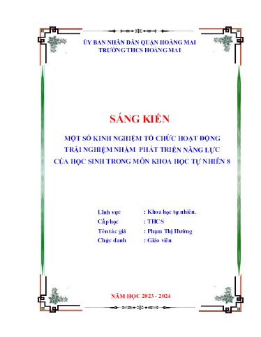 Sáng kiến kinh nghiệm Một số kinh nghiệm tổ chức hoạt động trải nghiệm nhằm phát triển năng lực của học sinh trong môn Khoa học tự nhiên 8