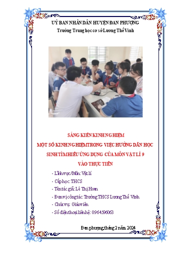 Sáng kiến kinh nghiệm Một số kinh nghiệm trong việc hướng dẫn học sinh tìm hiểu ứng dụng của môn Vật lí 9 vào thực tiễn