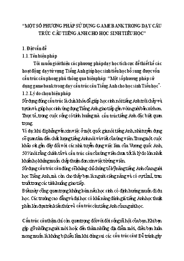 Sáng kiến kinh nghiệm Một số phương pháp sử dụng game bank trong dạy cấu trúc câu Tiếng Anh cho học sinh Tiểu học