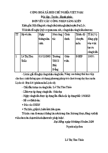 Sáng kiến kinh nghiệm Nâng cao hứng thú học tập cho học sinh thông qua sử dụng phương pháp trò chơi trong dạy học môn Lịch sử - Địa lí 6 (phân môn Lịch sử, bộ sách Kết nối tri thức)
