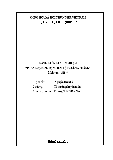 Sáng kiến kinh nghiệm Phân loại các dạng bài tập gương phẳng