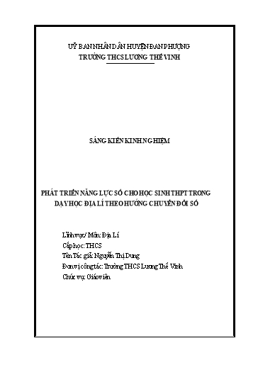 Sáng kiến kinh nghiệm Phát triển năng lực số cho học sinh trong dạy học Địa lí theo hướng chuyển đổi số