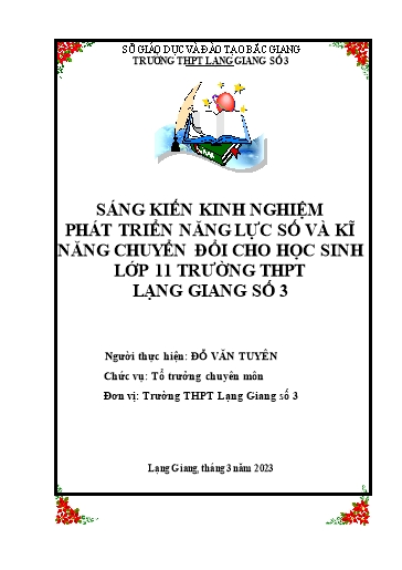 Sáng kiến kinh nghiệm Phát triển năng lực số và kĩ năng chuyển đổi cho học sinh Lớp 11 trường THPT Lạng Giang số 3