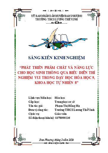 Sáng kiến kinh nghiệm phát triển phẩm chất và năng lực cho học sinh thông qua biểu diễn thí nghiệm vui trong dạy học Hóa học 9, Khoa học tự nhiên 8