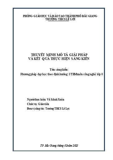 Sáng kiến kinh nghiệm Phương pháp dạy học theo định hướng STEM môn Công nghệ Lớp 8