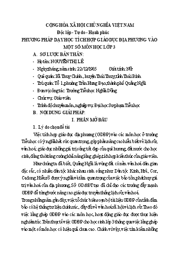 Sáng kiến kinh nghiệm Phương pháp dạy học tích hợp giáo dục địa phương vào một số môn học Lớp 3