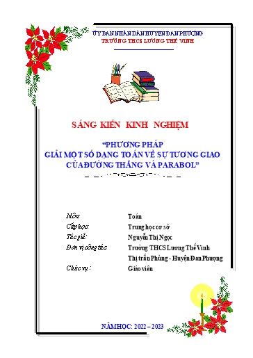 Sáng kiến kinh nghiệm Phương pháp giải một số dạng toán về sự tương giao của đường thẳng và Parabol Sáng kiến kinh nghiệm Phương pháp giải một số dạng toán về sự tương giao của đường thẳng và Parabol