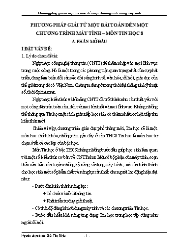 Sáng kiến kinh nghiệm Phương pháp giải từ một bài toán đến một chương trình máy tính - Môn Tin học 8
