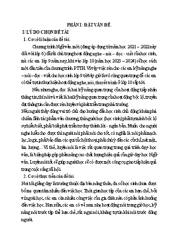 Sáng kiến kinh nghiệm Rèn luyện kỹ năng nói cho học sinh Lớp 9 qua hoạt động nhóm trong tiết đọc - Hiểu văn bản và tiết luyện nói