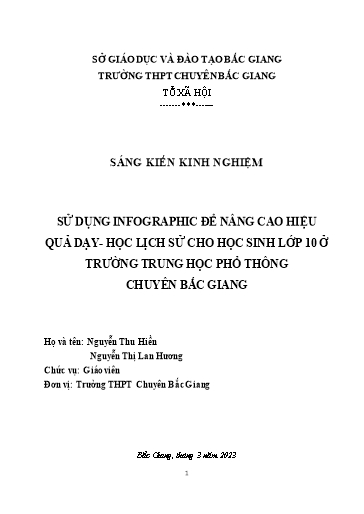 Sáng kiến kinh nghiệm Sử dụng Infographic để nâng cao hiệu quả dạy - Học Lịch sử cho học sinh Lớp 10 ở trường THPT Chuyên Bắc Giang