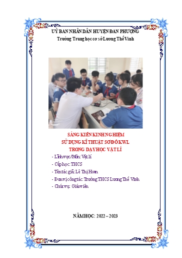 Sáng kiến kinh nghiệm Sử dụng kĩ thuật sơ đồ KWL trong dạy học Vật lí