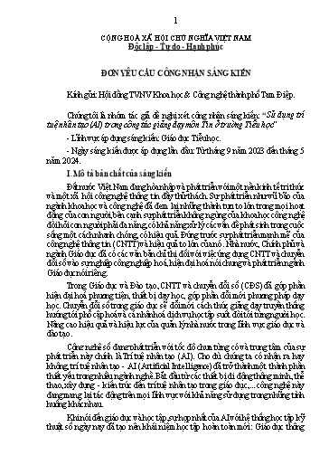Sáng kiến kinh nghiệm Sử dụng trí tuệ nhân tạo (AI) trong công tác giảng dạy môn Tin ở trường Tiểu học
