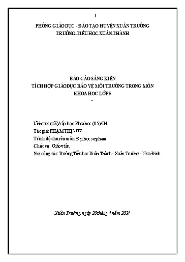 Sáng kiến kinh nghiệm Tích hợp giáo dục bảo vệ môi trường trong môn Khoa học Lớp 5