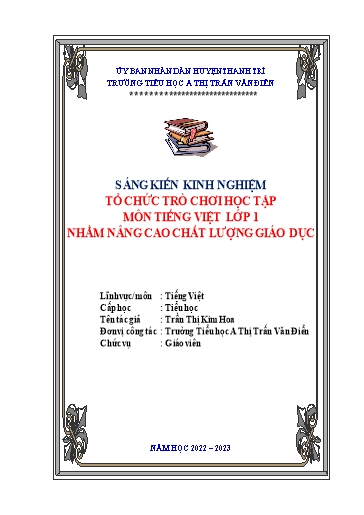 Sáng kiến kinh nghiệm Tổ chức trò chơi học tập môn Tiếng Việt Lớp 1 nhằm nâng cao chất lượng giáo dục