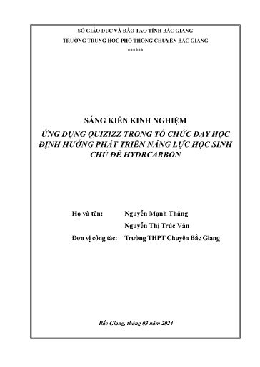 Sáng kiến kinh nghiệm Ứng dụng quizizz trong tổ chức dạy học định hướng phát triển năng lực học sinh chủ đề hydrcarbon (bộ sách giáo khoa mới)