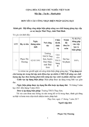 Sáng kiến kinh nghiệm Ứng dụng trò chơi tương tác trong bài dạy môn Khoa học tự nhiên ở THCS để nâng cao chất lượng dạy học theo hướng phát triển năng lực học sinh và phẩm chất học sinh