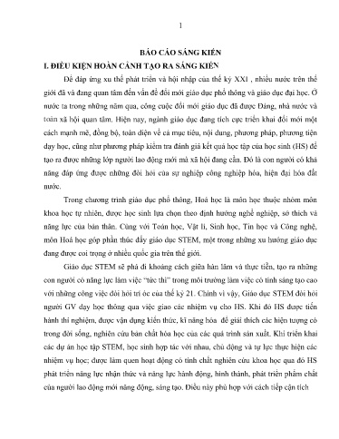 Sáng kiến kinh nghiệm Vận dụng dạy học STEM phần hóa học phi kim Lớp 11 nhằm phát triển năng lực và phẩm chất cho học sinh