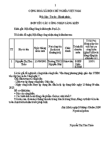 Sáng kiến kinh nghiệm Vận dụng phương pháp giáo dục STEM vào dạy học môn Công nghệ 7