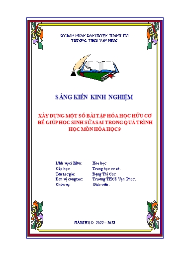 Sáng kiến kinh nghiệm Xây dựng một số bài tập hóa học hữu cơ để giúp học sinh sửa sai trong quá trình học tập môn Hóa học 9
