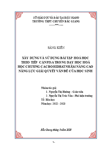 Sáng kiến kinh nghiệm Xây dựng và sử dụng bài tập hóa học theo tiếp cận PISA trong dạy học hóa học chương cacbohydrat nhằm phát triển năng lực giải quyết vấn đề của học sinh