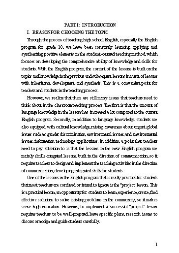 Sáng kiến kinh nghiệm Some techniques to enhance the grade 10 students active participation in the Project lessons - Tiếng Anh 10 (Global Success)